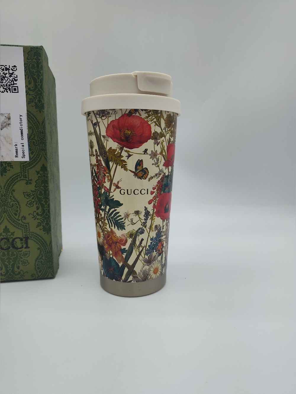 GUCCI Tumbler Asia Exclusive Floral Travel Tumbler Cup Gift Set Box Dust Bag NWT - Picture 6 of 11
